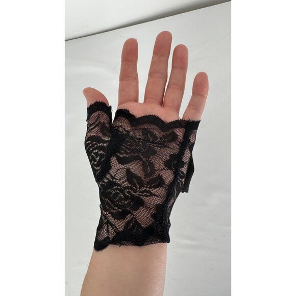 Les Archives Petite Arc Lace Gloves Open Finger Bow Black New Sequin - Picture 4 of 7